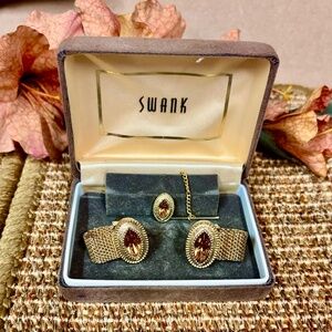 SWANK Topaz Colored Mesh Cufflinks Tie Pin Set